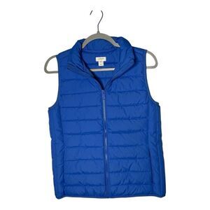 J Crew Puffer Vest Womens XS‎ Blue Full Zip Quilted Softshell Preppy Casual